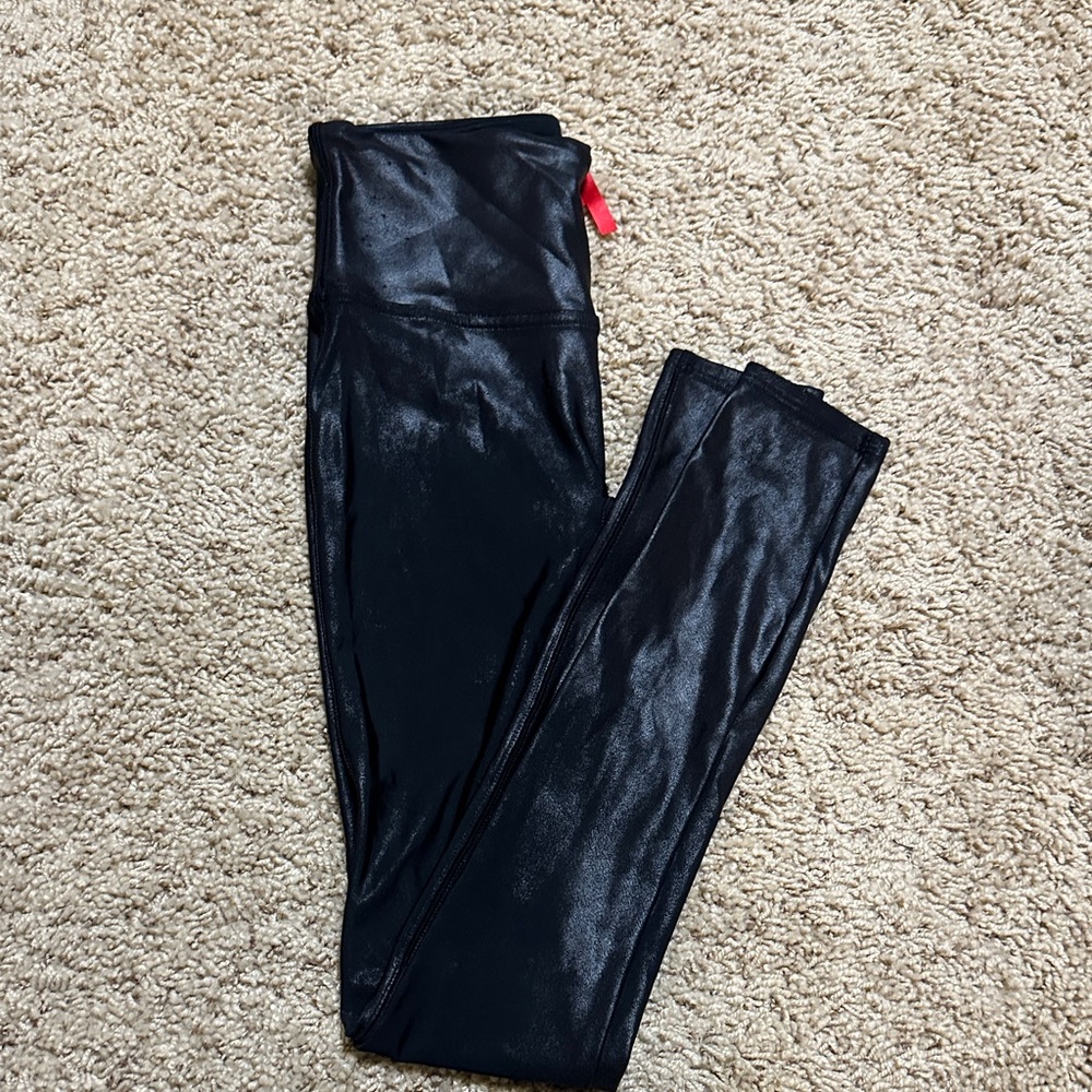 SPANX Black Shiny Faux Leather Leggings